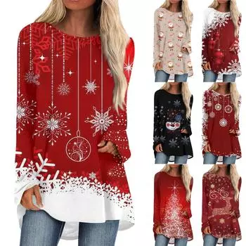 Женский модный свободный пуловер средней длины с круглым вырезом и принтом, рукава реглан, повседневный топ с длинными рукавами XXL