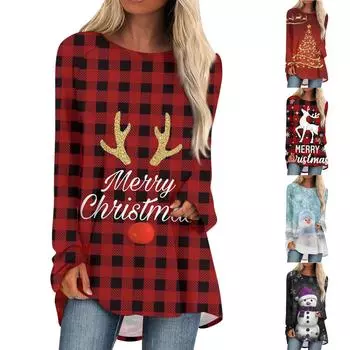 Женский модный свободный пуловер средней длины с круглым вырезом и принтом, рукава реглан, повседневный топ с длинными рукавами XXL