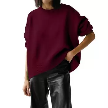 Женский модный свободный свитер с круглым вырезом и длинным рукавом, однотонный повседневный свитер L