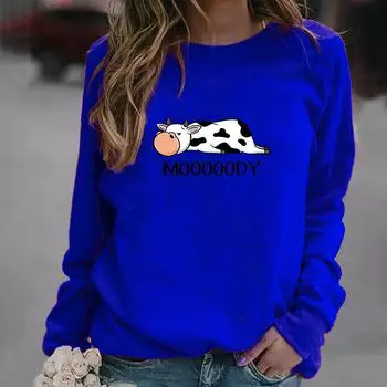 Женский модный свободный свитер с круглым вырезом и длинными рукавами с принтом коровы, топ XL