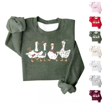 Женский модный свободный свитер с круглым вырезом и длинными рукавами с рождественским принтом L армия зеленый