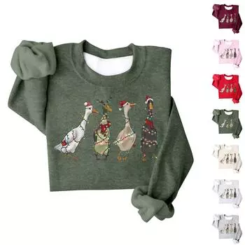 Женский модный свободный свитер с круглым вырезом и длинными рукавами с рождественским принтом L