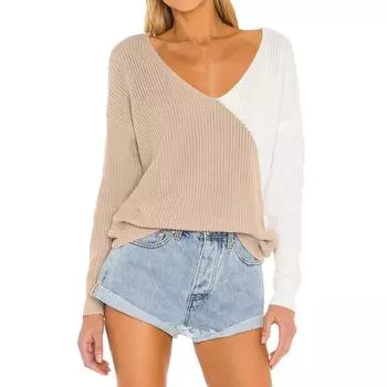 Женский модный свободный свитер с V-образным вырезом и длинными рукавами, вязаный повседневный свитер L