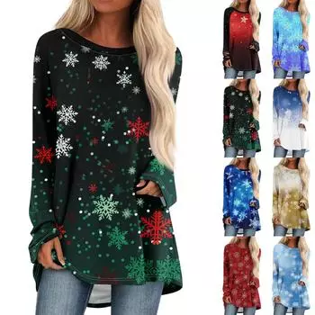 Женский модный свободный свитер средней длины с круглым вырезом и рождественским принтом, рукава реглан, повседневный топ с длинными рукавами S