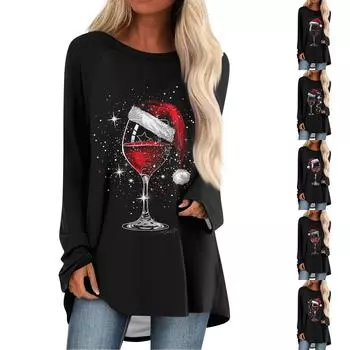 Женский модный свободный свитер средней длины с круглым вырезом и рождественским принтом, рукава реглан, повседневный топ с длинными рукавами L красный