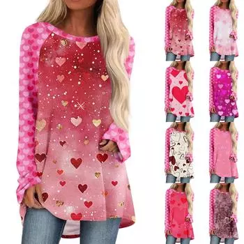 Женский модный свободный свитер средней длины с круглым вырезом, с принтом ко Дню святого Валентина, рукавами реглан, с длинными рукавами, повседневный топ L