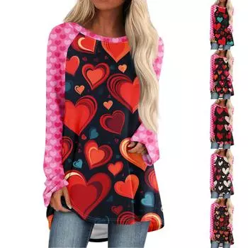Женский модный свободный свитер средней длины с круглым вырезом, с принтом ко Дню святого Валентина, рукавами реглан, с длинными рукавами, повседневный топ XXL