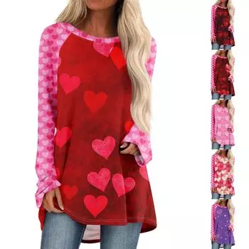 Женский модный свободный свитер средней длины с круглым вырезом, с принтом ко Дню святого Валентина, рукавами реглан, с длинными рукавами, повседневный топ L фиолетовый