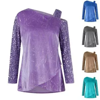 Женский модный свободный топ с длинными рукавами и бисером в стиле пэчворк, свободный повседневный асимметричный топ L зелёный