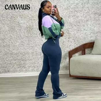 Женский модный свободный топ с длинными рукавами и узкими брюками-карандаш, повседневный костюм из двух частей в стиле пэчворк S синий