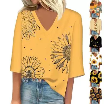 Женский модный свободный топ с квадратным вырезом, короткими рукавами и топом с цветочным принтом L чёрный