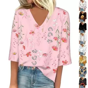 Женский модный свободный топ с квадратным вырезом, короткими рукавами и топом с цветочным принтом XXL оранжевый