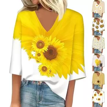 Женский модный свободный топ с квадратным вырезом, короткими рукавами и топом с цветочным принтом L бежевый