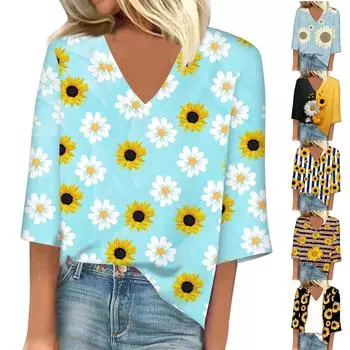 Женский модный свободный топ с квадратным вырезом, короткими рукавами и топом с цветочным принтом XXXL