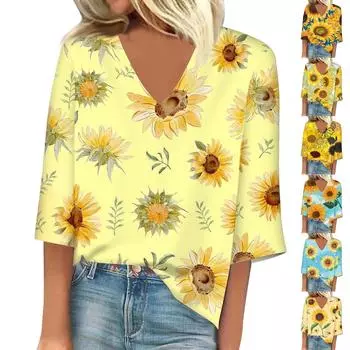 Женский модный свободный топ с квадратным вырезом, короткими рукавами и топом с цветочным принтом L