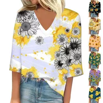 Женский модный свободный топ с квадратным вырезом, короткими рукавами и топом с цветочным принтом L чёрный