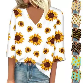 Женский модный свободный топ с квадратным вырезом, короткими рукавами и топом с цветочным принтом XXXL бежевый