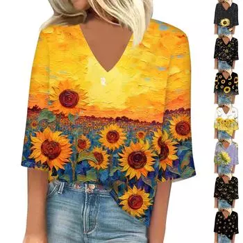 Женский модный свободный топ с квадратным вырезом, короткими рукавами и топом с цветочным принтом L чёрный