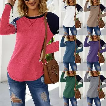 Женский модный темпераментный однотонный топ с круглым вырезом и длинными рукавами XL зелёный