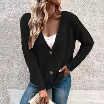 Женский модный темпераментный повседневный вязаный кардиган с капюшоном и пальто L чёрный