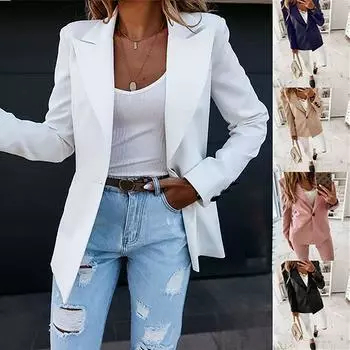 Женский модный тонкий OL темпераментный маленький пиджак с длинными рукавами S бежевый