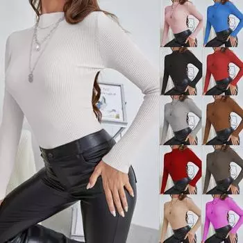 Женский модный тонкий пуловер с длинными рукавами, свитер, повседневные вязаные свитера в рубчик, осень-зима, базовые джемперы, свитер S кофейный