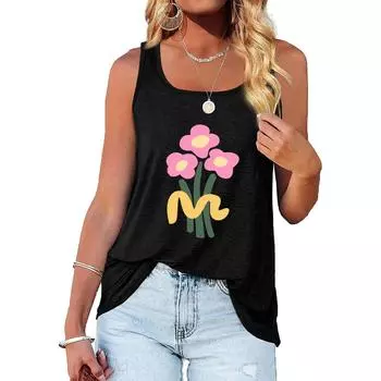 Женский модный топ без рукавов, летняя повседневная футболка с круглым вырезом и принтом, свободная майка Laides S чёрный