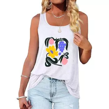 Женский модный топ без рукавов, летняя повседневная футболка с круглым вырезом и принтом, свободная майка Laides S чёрный