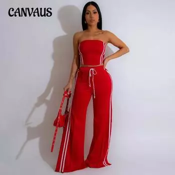 Женский модный топ-бюстье со свободными брюками, повседневный комплект из двух предметов S чёрный