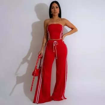 Женский модный топ-бюстье со свободными брюками, повседневный комплект из двух предметов S чёрный