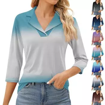 Женский модный топ для отдыха с семиточечным рукавом и V-образным вырезом, со вставками на манжетах и принтом L чёрный