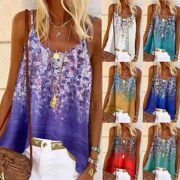 Женский модный топ на бретельках с цветочным принтом, повседневные летние топы без рукавов с круглым вырезом S белый