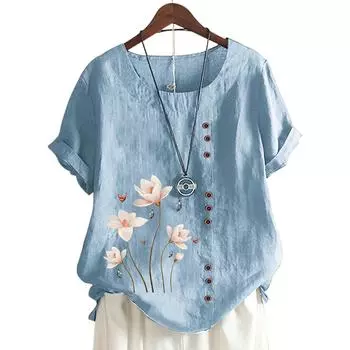 Женский модный топ с круглым вырезом и короткими рукавами с популярным цветочным узором в 11 цветах S кофейный