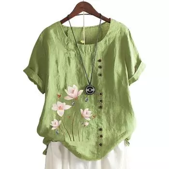 Женский модный топ с круглым вырезом и короткими рукавами с популярным цветочным узором в 11 цветах S кофейный