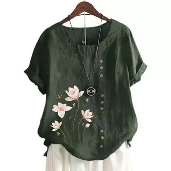 Женский модный топ с круглым вырезом и короткими рукавами с популярным цветочным узором в 11 цветах S кофейный