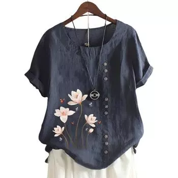 Женский модный топ с круглым вырезом и короткими рукавами с популярным цветочным узором в 11 цветах S кофейный