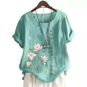 Женский модный топ с круглым вырезом и короткими рукавами с популярным цветочным узором в 11 цветах S кофейный