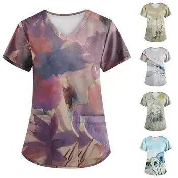 Женский модный топ с v-образным вырезом и коротким рукавом с карманом и коротким рукавом для ухода за ребенком L хаки