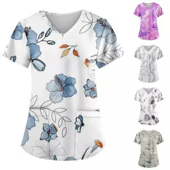 Женский модный топ с v-образным вырезом и коротким рукавом с карманом и коротким рукавом для ухода за ребенком L серый