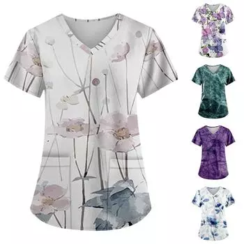 Женский модный топ с v-образным вырезом и коротким рукавом с карманом и коротким рукавом для ухода за ребенком XL фиолетовый