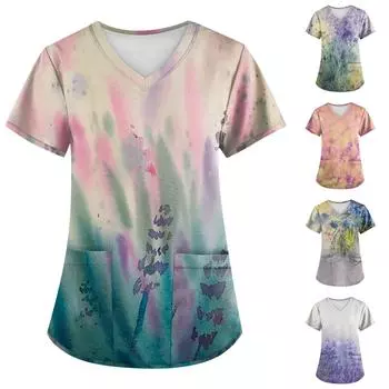 Женский модный топ с v-образным вырезом и коротким рукавом с карманом и коротким рукавом для ухода за ребенком L синий