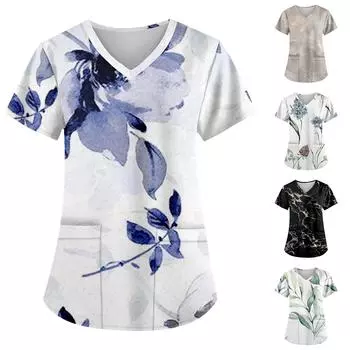 Женский модный топ с v-образным вырезом и коротким рукавом с карманом и коротким рукавом для ухода за ребенком XXXXL зелёный