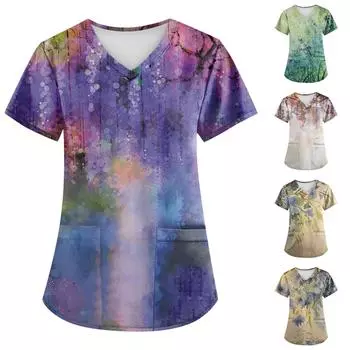 Женский модный топ с v-образным вырезом и коротким рукавом с карманом и коротким рукавом для ухода за ребенком XL разноцветный
