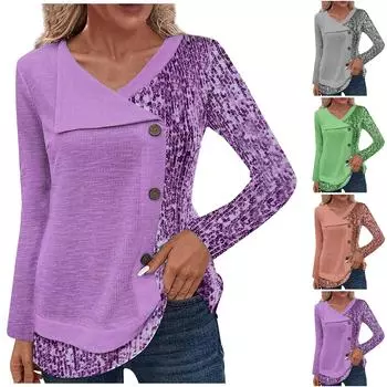 Женский модный топ с V-образным вырезом, застегивающийся на пуговицы, с длинными рукавами L зелёный