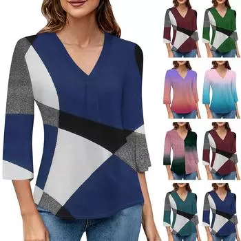 Женский модный топ с v-образным вырезом и градиентным принтом, рукав три четверти M