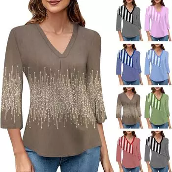 Женский модный топ с v-образным вырезом и градиентным принтом, рукав три четверти M