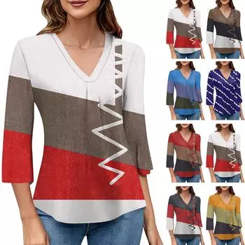 Женский модный топ с v-образным вырезом и градиентным принтом, рукав три четверти XL чёрный