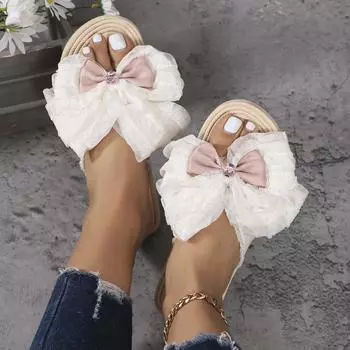 Женский модный тренд, противоскользящий и износостойкий галстук-бабочка с ромбовидной инкрустацией, шлепанцы на плоском каблуке. 36