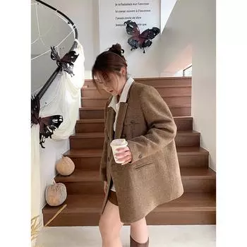 «Женский модный твиловый блейзер больших размеров — стильный и утолщенный» 2XL (150-180 kg)