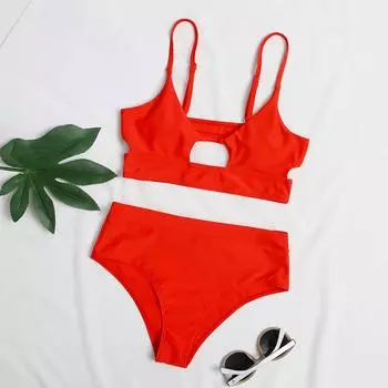 Женский модный U-образный вырез топ + нижнее белье раздельный купальник бикини M красный